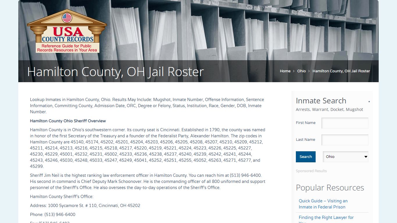 Hamilton County, OH Jail Roster | Name Search