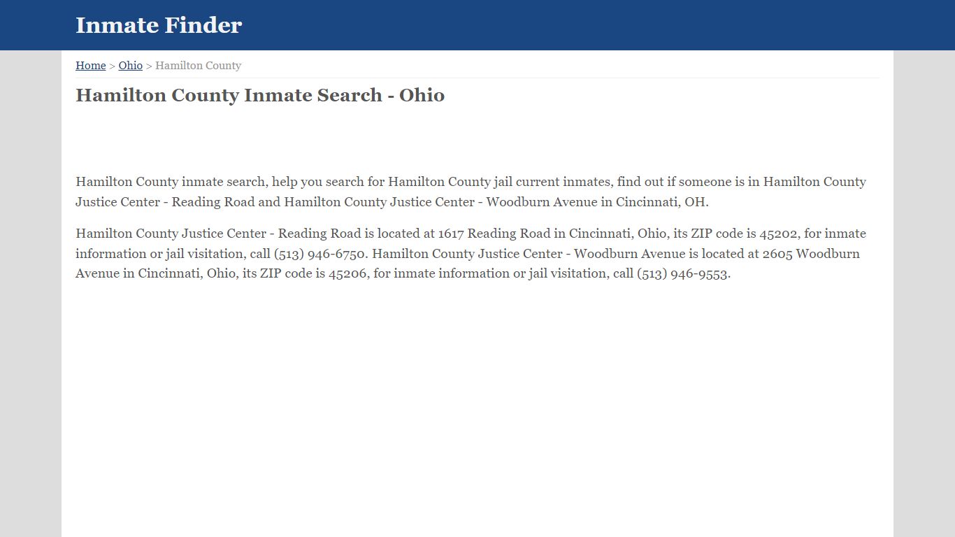 Hamilton County Ohio Jail Inmate Finder